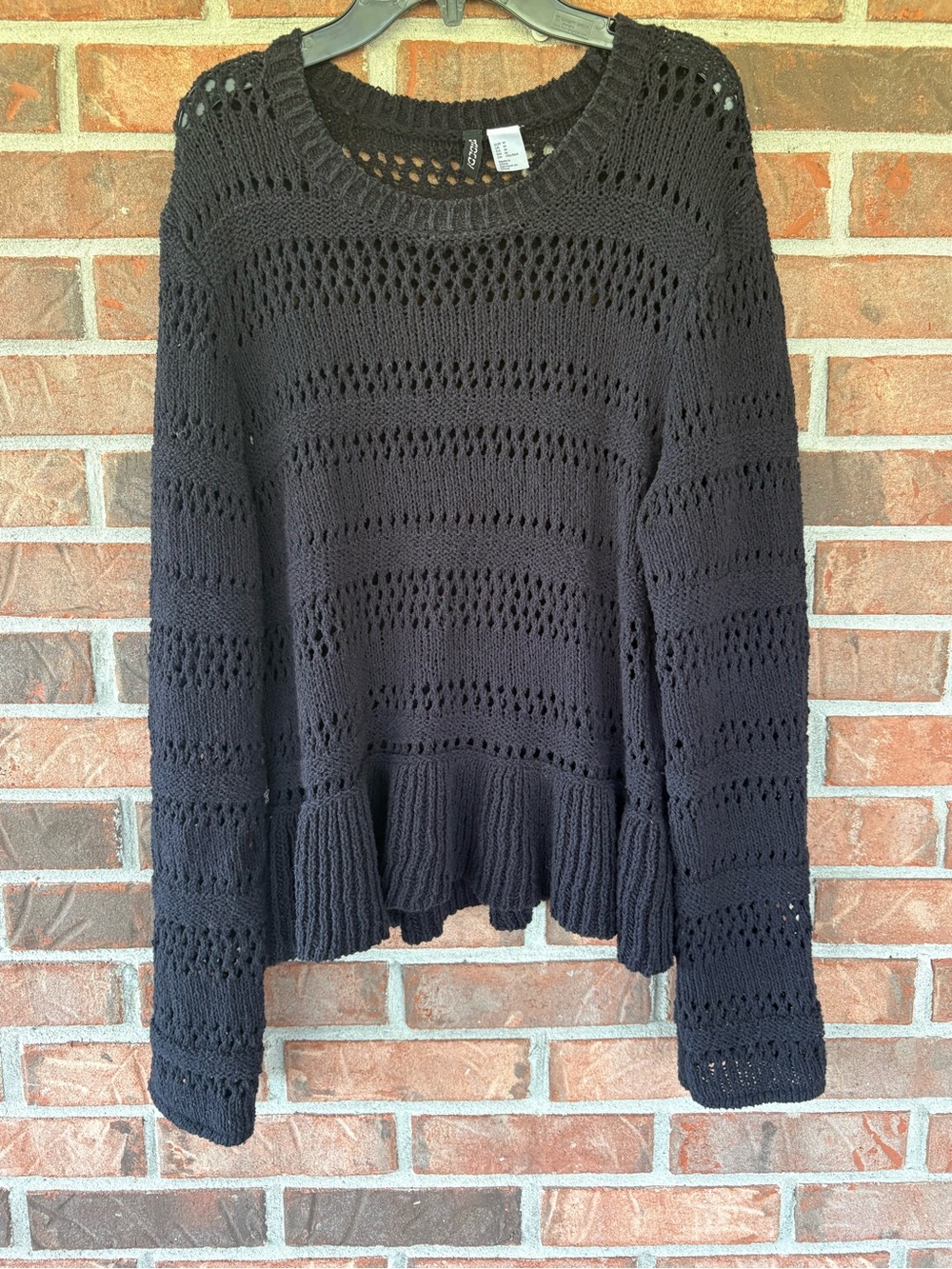 H&M Black Open-Knit Scoop Neck crochet Sweater